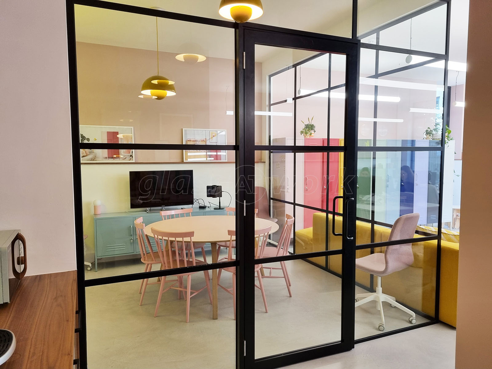 T Bar Single Glazed Industrial Style Banded Glass Wall