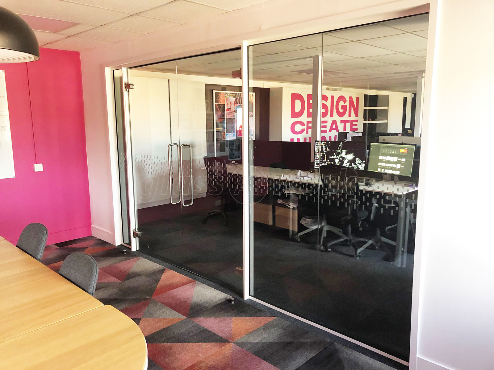 Henholdsvis Han suge Glass Partitions at Arken Pop (Newmarket, Suffolk): Office Toughened  Glazing With Double Glass Doors