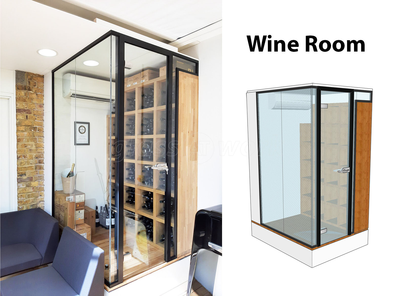 Glass Partitions (South Bank, London) MadetoMeasure Glass Corner Wine Room [Wine Cellar