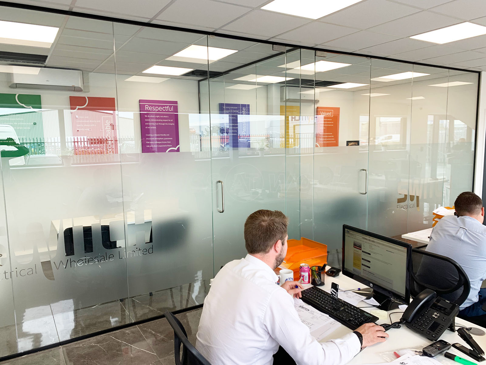 Glass Partitions at Switch Electrical Wholesale Limited (Peterborough, Cambridgeshire