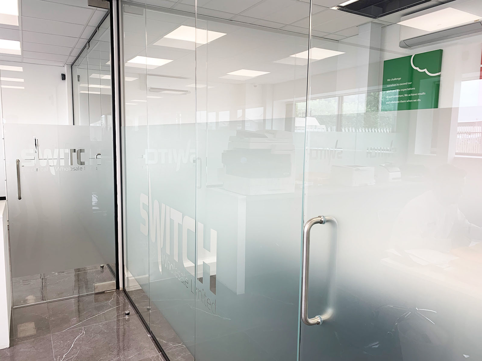 Glass Partitions at Switch Electrical Wholesale Limited (Peterborough