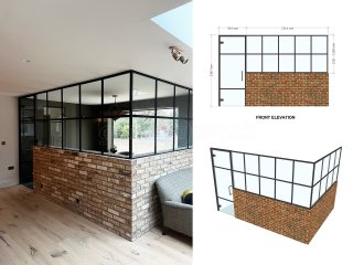 9stories Interior Design (Sevenoaks, Kent): T-Bar Black Framed Glass Corner Room with Half Height Wall