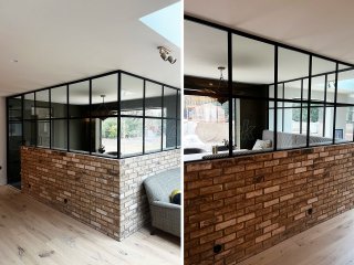 9stories Interior Design (Sevenoaks, Kent): T-Bar Black Framed Glass Corner Room with Half Height Wall