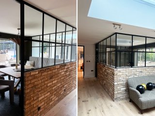 9stories Interior Design (Sevenoaks, Kent): T-Bar Black Framed Glass Corner Room with Half Height Wall