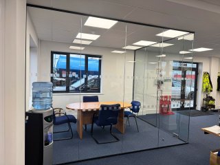 Barnett Transport (Ellesmere Port, Cheshire): Toughened Glass Corner Office Pod