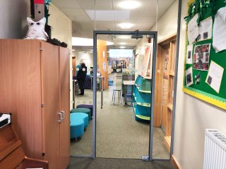 Bengeworth Academy (Evesham, Worcestershire): School Acoustic Glass Partition and Framed Glass Door