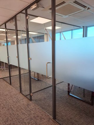 Bick Construction (Oldbury, Birmingham): Laminated Acoustic Glass Office With Anthracite Grey Trackwork