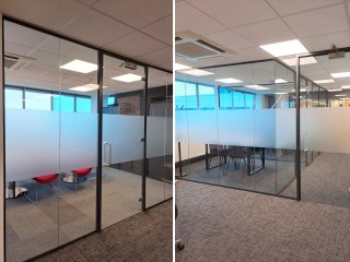 Bick Construction (Oldbury, Birmingham): Laminated Acoustic Glass Office With Anthracite Grey Trackwork