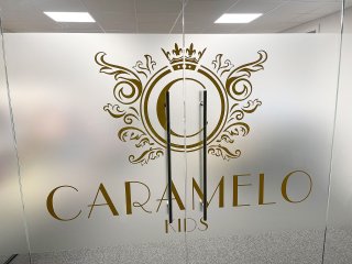 Caramelo Kids (Romford, Essex): Frameless Glass Double Doors With Bespoke Window Film