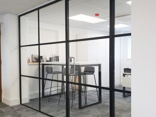 Decora Mouldings (Gloucester, Gloucestershire): Industrial Style Black Framed Glass Screen Supplied and Installed