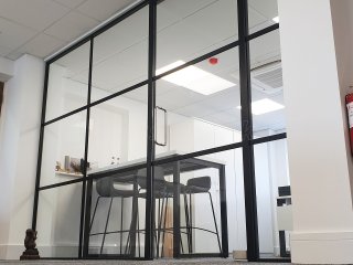 Decora Mouldings (Gloucester, Gloucestershire): Industrial Style Black Framed Glass Screen Supplied and Installed