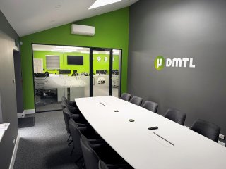 Distributed Micro Technology (Sandhurst, Berkshire): Double Glazed Acoustic Glass Partition With Anthracite Grey Trackwork