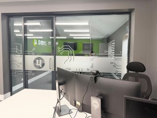 Distributed Micro Technology (Sandhurst, Berkshire): Double Glazed Acoustic Glass Partition With Anthracite Grey Trackwork