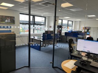 EagleBurgmann Industries (Crewe, Cheshire): Glass Office Pod With Anthracite Grey Trackwork