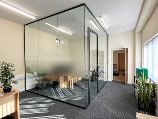 Ewing Accounts Services (Kings Lynn, Norfolk): Glass Corner Office Pod With Soundproofed Laminated Glazing