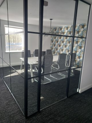 First Fence (Swadlincote, Derbyshire): T-Bar Metal and Glass Grid Glazing
