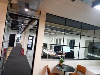 First Fence Limited (Swadlincote, Derbyshire): Half Height Glass Office Partition and Door
