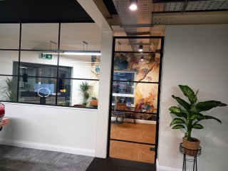 First Fence Limited (Swadlincote, Derbyshire): Half Height Glass Office Partition and Door