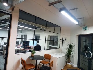 First Fence Limited (Swadlincote, Derbyshire): Half Height Glass Office Partition and Door