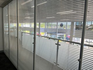 Fords Of Winsford (Winsford, Cheshire): Double Glazed Glass Office Partition With Blinds Fitted To A Mezzanine