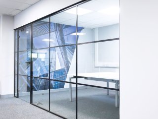 International Workplace Solutions (Swansea, Wales): T-Bar Aluminium Black Framed Glass Walls and Doors