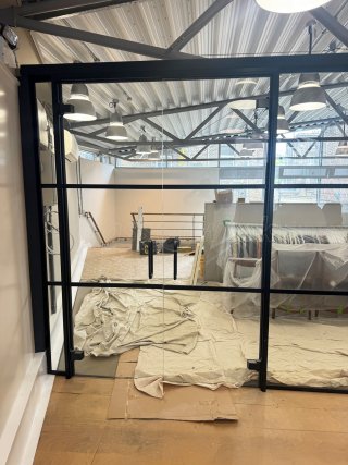 JMK Clothing (Kings Cross, London): T-Bar Aluminium Black Framed Warehouse Glass Wall and Doors
