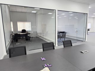 Liniar (Denby, Derbyshire): Glass Office Rooms with Anthracite Grey Trackwork