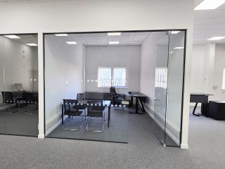 Liniar (Denby, Derbyshire): Glass Office Rooms with Anthracite Grey Trackwork