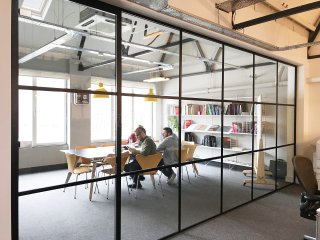 Uniform Communications (Liverpool, Merseyside): Black Slimline T-Bar Industrial-Style Glass Partition [Steel Frame Alternative]