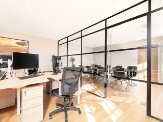 Madison Brook (Royal Victoria Dock, London): Panelled Glazed Industrial-Style Glass Corner Room
