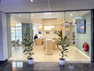 Office Twelve (Wilmslow, Cheshire): White T-Bar Panelled Glass Office Partition With Sliding Doors