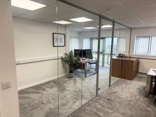 Qualis Packaging (Newcastle Under Lyme, Staffordshire): Laminated Acoustic Glass Office Screen