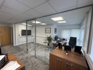 Qualis Packaging (Newcastle Under Lyme, Staffordshire): Laminated Acoustic Glass Office Screen