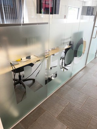 Reco Hoist (St Ives, Cambridgeshire): Laminated Acoustic Glass Offices With Logo