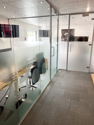 Reco Hoist (St Ives, Cambridgeshire): Laminated Acoustic Glass Offices With Logo