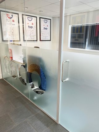 Reco Hoist (St Ives, Cambridgeshire): Laminated Acoustic Glass Offices With Logo