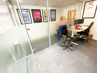 Reco Hoist (St Ives, Cambridgeshire): Laminated Acoustic Glass Offices With Logo