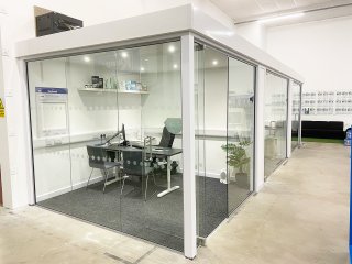 Tamar Towing & Caravans Ltd (Plymouth, Devon): Glass Office Installation Including Corner Rooms and Inline Partition