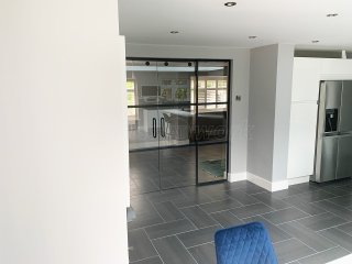 Domestic Project (Ampthill, Bedfordshire): Slimline T-Bar Anthracite Grey Framed Glazing With Frameless Glass Sliding Doors