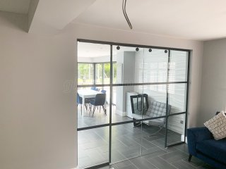 Domestic Project (Ampthill, Bedfordshire): Slimline T-Bar Anthracite Grey Framed Glazing With Frameless Glass Sliding Doors