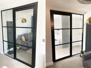 Residential Project (Barry, Vale of Glamorgan, Wales): Heritage Black Framed Glass Door and Side Panel
