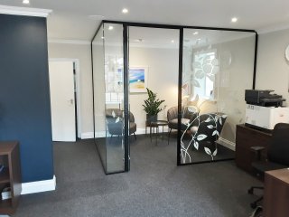 Carolyn Makes Space (Haslemere, Surrey): Glass Partitioning Corner Room With Acoustic Glazing For Soundproofing