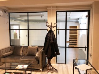 CIBO Plaza (Crystal Palace, London): T-Bar Warehouse-Style Black Metal and Glass Screen and Door