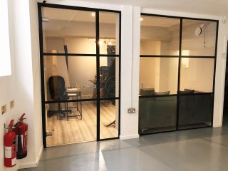 CIBO Plaza (Crystal Palace, London): T-Bar Warehouse-Style Black Metal and Glass Screen and Door