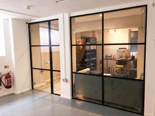 CIBO Plaza (Crystal Palace, London): T-Bar Warehouse-Style Black Metal and Glass Screen and Door