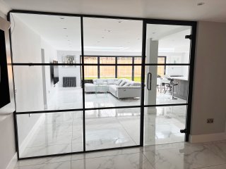 Domestic Project (Coventry, West Midlands): T-Bar Heritage-Style Black Framed Glass Wall With Glazed Door