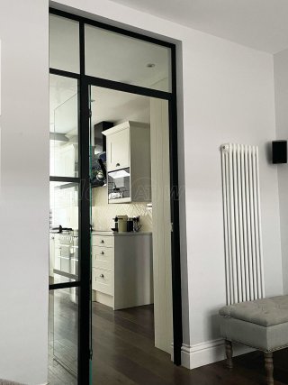 Residential Project (Wandsworth, London): Toughened Safety Glass Black Framed Panelled Door