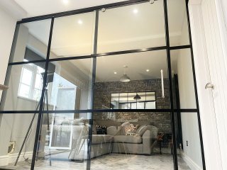 Domestic Project (Aylesbury, Buckinghamshire): T-Bar Glass Room Divider With Sliding Door For Aylesbury Home