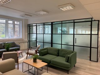 FRAMEWORKS (Westminster, London): Full Office Fit-Out Using Black Industrial Warehouse Glazed Partitions [Our Alternative to Steel Framed Glazing]