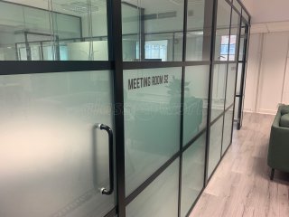 FRAMEWORKS (Westminster, London): Full Office Fit-Out Using Black Industrial Warehouse Glazed Partitions [Our Alternative to Steel Framed Glazing]